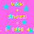 Pixelated text and star shapes on a pink background with yellow and cyan elements.