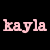 Pixelated text and color blocks display names 'kayla', 'mary & claire', and 'BFF' on black, yellow, and gray backgrounds.