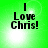 Green background with black text reading "I Love Chris!" and a white light effect that shifts position across four