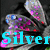 A four- displays distinct visual elements: a butterfly with purple and blue accents, a colorful flower, silhouettes of horses under lightning, and an empty gray
