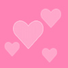 Four pink hearts of varying sizes on a solid pink background, with the largest heart centered and three smaller hearts positioned around it.