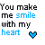 A 4x3 contact sheet of an animated AIM buddy icon showing variations of the phrase "You make me smile with my heart" in pixelated text and colored hearts across 11 frames.