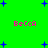 Green background with blue plus signs and pink text reading "Becca" in four positions.
