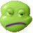 Two green cartoon faces with purple mouths, one frowning and one smiling, displayed side-by-side.