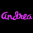 Animated sequence of the name 'Andrea' rendered in neon-style script across three on a black background, with each displaying multiple color variations