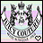 Pixelated icon with crown, winged figures, and text within a circular frame; heart symbol changes color between frames.