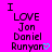 A bright pink background displays repeated text "I LOVE Jon Daniel Runyan" with varying punctuation and symbols