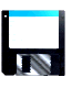 Animated sequence of a floppy disk-shaped object rotating through multiple angles with a blue top border and white screen area.