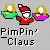 Pixel art of a red-clad figure with Santa hat holding golden bowls, displayed in multiple configurations with text labels below.