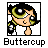 Pixelated cartoon character with black hair and green eyeshadow in a square frame, labeled "Buttercup" below the image.