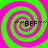 Four identical spiral patterns in bright green and pink with "BFF" text surrounded by chevrons on a solid background.