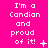 A bright pink background displays repeated text "I'm a Candian and proud of it!" with varying punctuation and symbols across three