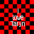 Red and black checkered background with white text reading "I love Taryn" in four quadrants, each with a different pixelated distortion effect.