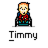 A 4x4 contact sheet of a pixel art animated icon showing a character named Jimmy in various states, including one frame with text "TIMMEH!" above the character.