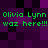 Green pixelated text reading "Olivia Lynn waz here!!!" repeated twice on a purple and black checkered background.