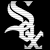 Pixelated black-and-white icon of a stylized baseball player in mid-pitching motion with extended arm and bent leg, set against solid black background.