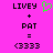 Pixelated text and symbols on a bright pink background with green heart icon.
