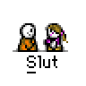 Animated contact sheet of pixel art buddy icons showing two characters in various poses with speech bubbles containing romantic phrases, arranged in a 5x4 grid on gray background.