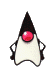 Animated character with black cone-shaped head, red circular eye, white body, and black hands in various waving poses against gray background.
