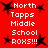 Red background with white text and black starbursts arranged in a pattern