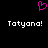 A static pixel art image with a black background, featuring a pink heart symbol above two instances of the text 'Tatyana!' in white pixelated font.