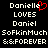 Pixelated text displays 'Danielle LOVES Daniel SoFkinMuch &&FOREVER' with a red heart symbol replacing the letter 'a' in Danielle on the left side.