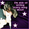 repeated images showing a person with dark hair against a purple background, stars and text visible