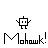 Pixelated black-and-white icon features a blocky robot with two vertical eyes, raised arms, and a small antenna above a stylized 'Mohawk!' text.