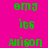 Green pixelated text 'omg its aison' appears on alternating pink and blue backgrounds in two vertical with purple background visible between them