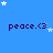 Blue background with white stars and repeated dark purple text 'peace.<3' in a pattern