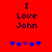 Red background with dark blue text reading "I Love John" and five pixelated stars below, where the third star is purple.