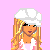 Pixel art contact sheet showing three frames of a cartoon woman with blonde hair wearing a white chef's hat and pink outfit against a solid light pink background, with text "Single But Lookin" below the images.