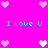 Pixelated icon with bright pink background, cyan text "I Love U" repeated twice horizontally, and multiple heart symbols in light pink and white.