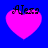 Four pink heart shapes on a blue background, each containing the text "Alex" in black cursive font with varying pixelation levels.