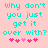 Cyan pixelated text on a light pink background with two of five pink hearts below the text