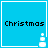 Four identical blue square with white borders display the word 'Christmas' in black pixelated text and a small white snowman icon at bottom-right