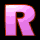 Nine identical pink capital R letters arranged in a on black background, each letter with gradient shading and orange outline