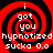 Red and black spiral pattern with white text reading "i got you hypnotized sucka 0.0" arranged in four identical quadrants.