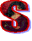 Animated sequence of stylized S-shaped forms with red outlines and blue halos, each containing a pixelated face within the negative space.