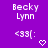 Purple background displays 'Becky Lynn' text with '<33>:' emoticon and a heart symbol, showing two states where the heart symbol changes from solid to outlined.
