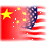 Static pixelated image of a red flag with yellow stars on the left and blue-and-white stripes on the right, showing partial blending between two national symbols.