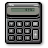 Pixelated grayscale calculator icon with green display screen showing partial numeric digits and a grid of square buttons including plus sign.