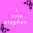 Pixelated icon with pink background displaying 'i love stephen' text and black square-dot patterns in four corners.
