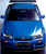 A static pixelated image of a blue car's front view with visible headlights, orange indicator lights, and dark windshield.