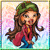 Pixelated character with long brown hair, green cap, red top, blue pants, and a raised hand against a pastel gradient background.