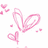 Pixelated pink heart-shaped design with scattered smaller hearts on white background.