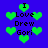 Blue background with green pixelated hearts and black text reading "I Love Drew Gori" in multiple arrangements.