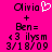 Pixelated text and symbols on a bright pink background with one frame showing a white heart symbol next to 'Olivia' while the other shows solid black text.