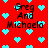 Red background with cyan pixelated hearts and repeated black text reading 'Greg And Michaela' in a pattern