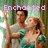 Pixelated image of two people embracing in a forest setting with pink text reading "Enchanted" above them.